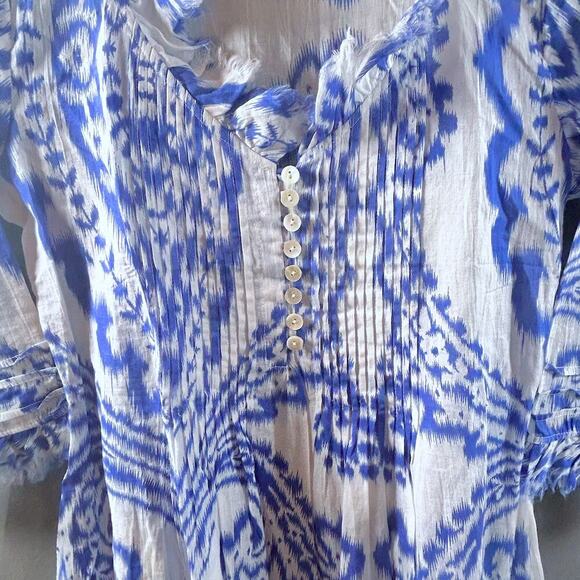 At Last Boho Hippie Babydoll Buttons Raw Edge Details Lagenlook Blue Luxury 8 - Picture 4 of 7